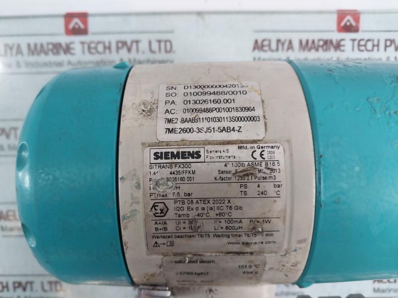 Siemens 7Me2600-3Sj51-5Ab4-z Turbine Flow Meter 7.5 Bar Vfc070 Ch-120070