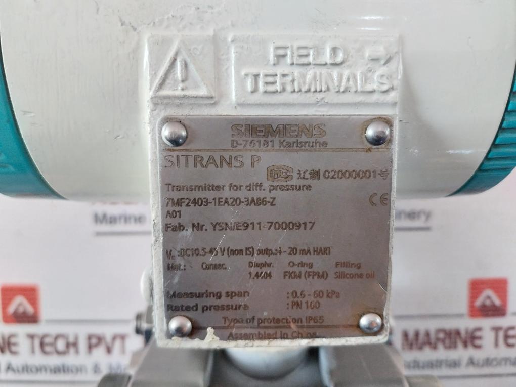 Siemens Sitrans P 7Mf2403-1Ea20-3Ab6-z Pressure Transmitter 4-20 Ma Ip66