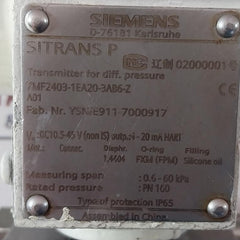 Siemens Sitrans P 7Mf2403-1Ea20-3Ab6-z Pressure Transmitter 4-20 Ma Ip66