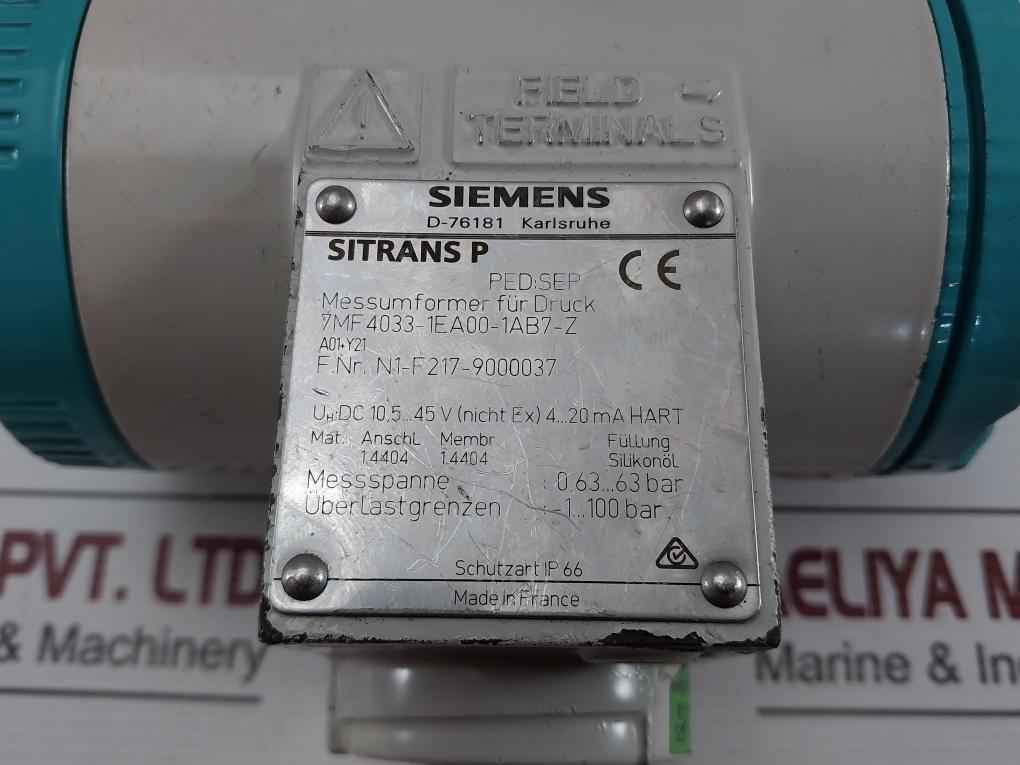 Siemens 7Mf4033-1Ea00-1Ab7-z Sitrans P Pressure Transmitter 10.5–45 Vdc