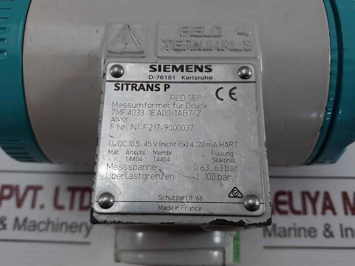 Siemens 7Mf4033-1Ea00-1Ab7-z Sitrans P Pressure Transmitter 10.5–45 Vdc