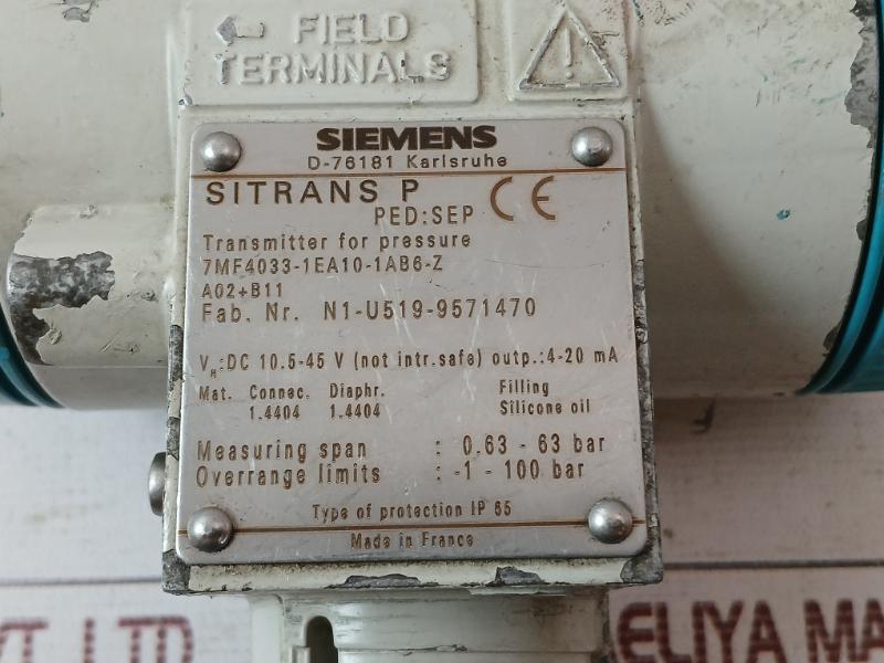 Siemens 7Mf4033-1Ea10-1Ab6-z Transmitter For Pressure 4-20Ma 0.63-63 Bar