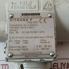 Siemens 7Mf4033-1Ea10-1Ab6-z Transmitter For Pressure 4-20Ma 0.63-63 Bar