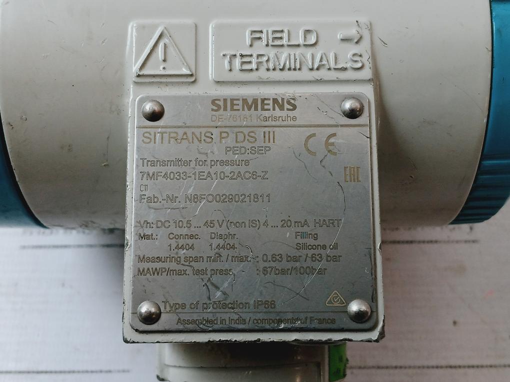Siemens 7Mf4033-1Ea10-2Ac6-z Sitrans P Ds Iii Pressure Transmitter Ip66