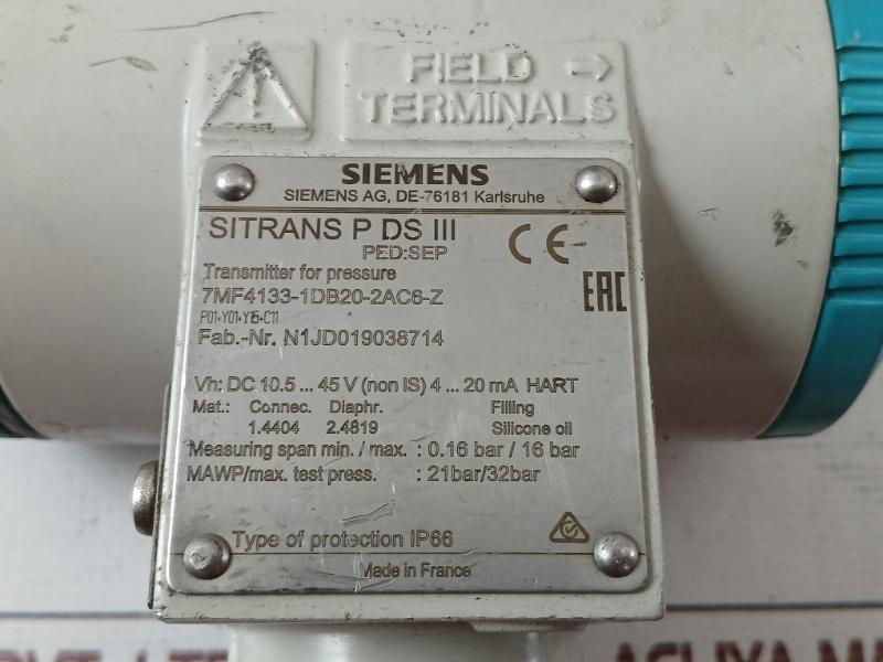 Siemens 7Mf4133-1Db20-2Ac6-z Sitrans P Ds Iii Pressure Transmitter 4...20Ma Hart