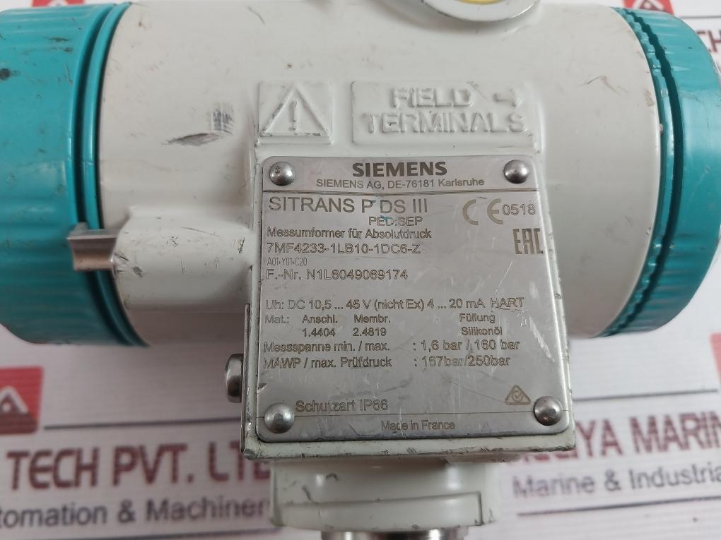 Siemens 7Mf4233-1Lb10-1Dc6- Z Pressure Transmitter Ip66