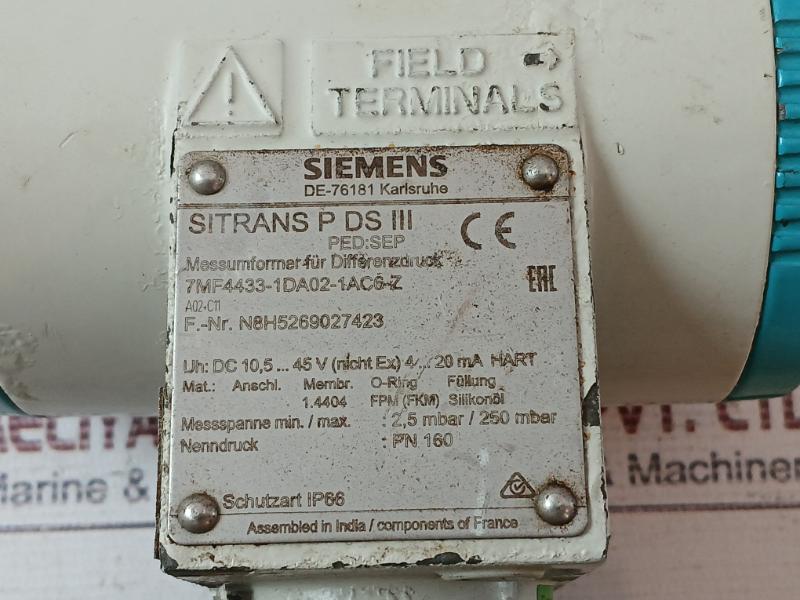 Siemens 7Mf4433-1Da02-1Ac6-z Transmitter For Differential Pressure And Flow C734