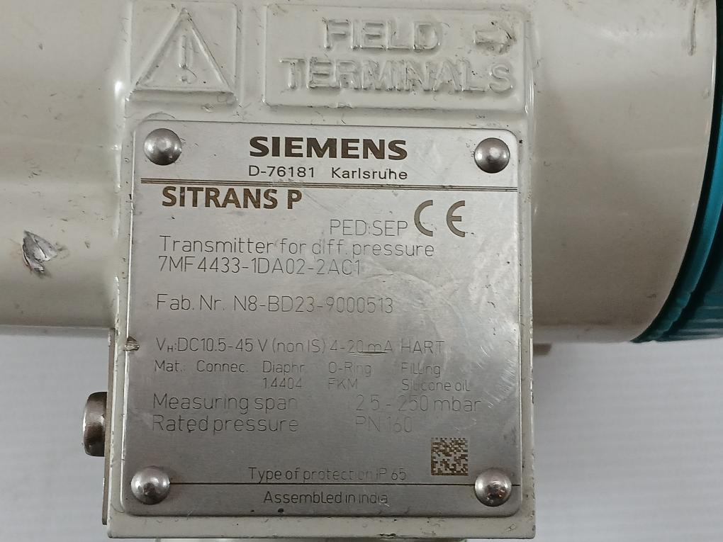 Siemens 7Mf4433-1Da02-2Ac1 Differential Pressure Transmitter 25-250 Mbar