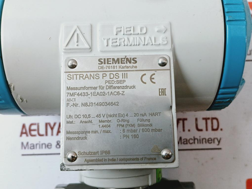 Siemens Sitrans P Ds Iii 7Mf4433-1Ea02-1Ac6-z Differential Pressure Transmitter