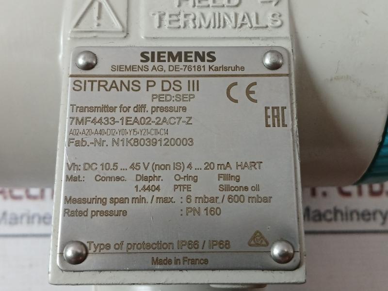 Siemens 7Mf4433-1Ea02-2Ac7-z Pressure Measurement Transmitter 4-20Ma Hart