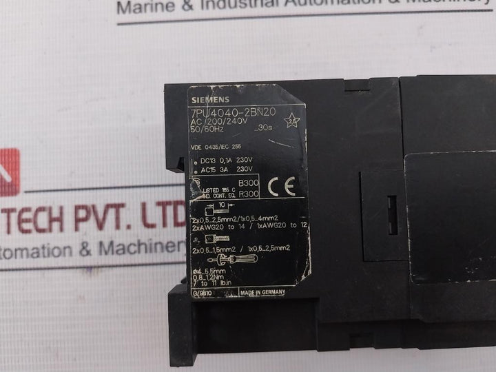 Siemens 7Pu4040-2Bn20 Time Delay Relay Ac 200/240V 50/60Hz G/9810 B300 R300