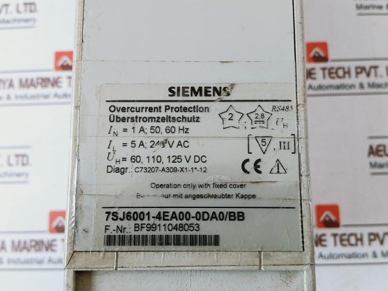 Siemens 7sj6001-4ea00-0da0/bb Overcurrent Protection Relay V02.11