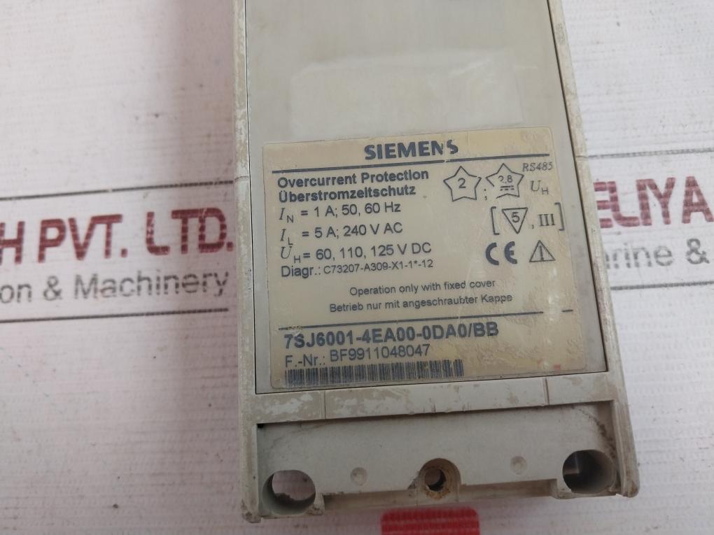 Siemens 7Sj6001-4Ea00-0Da0/Bb Overcurrent Protection Relay (Front Part Only)