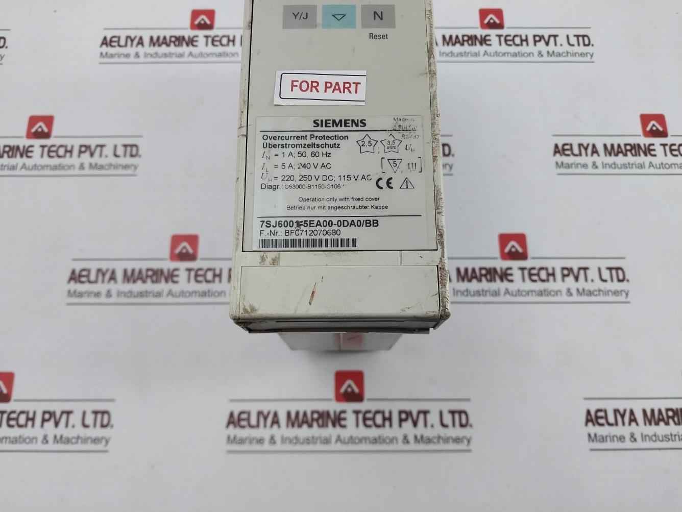 Siemens 7Sj6001-5Ea00-0Da0/Bb Overcurrent Protection Relay 240Vac (Not Working)