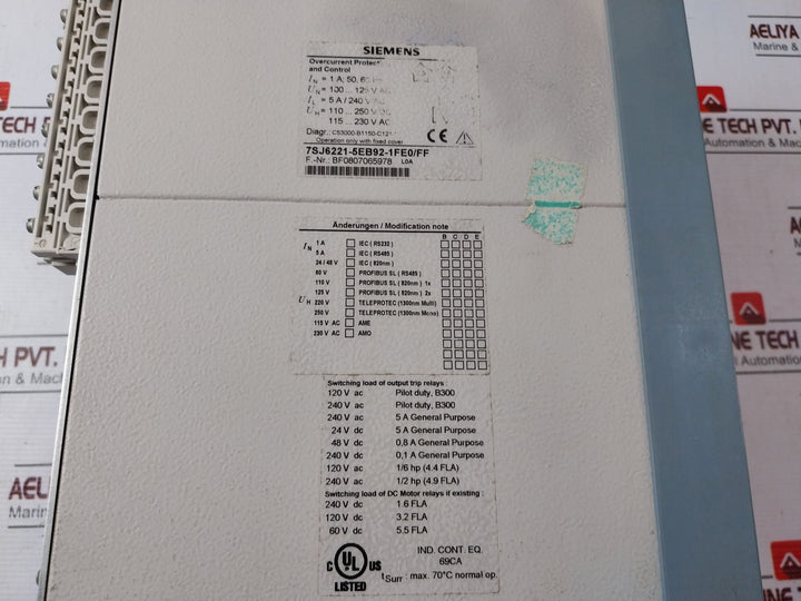 Siemens 7SJ6221-5EB92-1FE0/FF Multifunction Protection and Control Relay