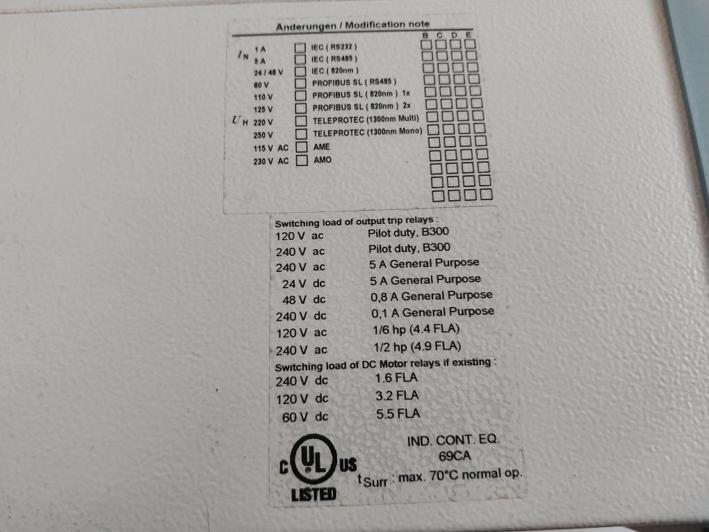 Siemens 7Sj62 7Sj6225-5Eb92-1Fd0/Ff Overcurrent Protection And Control Relay