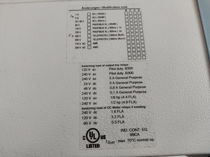 Siemens 7Sj62 7Sj6225-5Eb92-1Fd0/Ff Overcurrent Protection And Control Relay