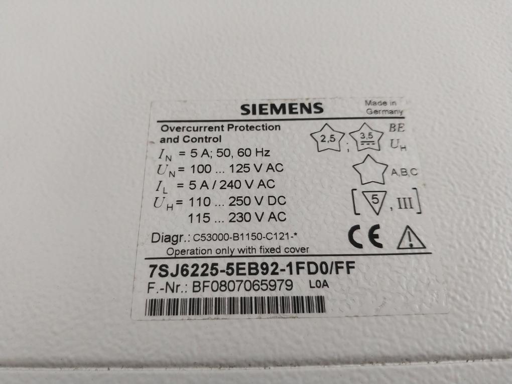 Siemens 7Sj62 7Sj6225-5Eb92-1Fd0/Ff Overcurrent Protection And Control Relay