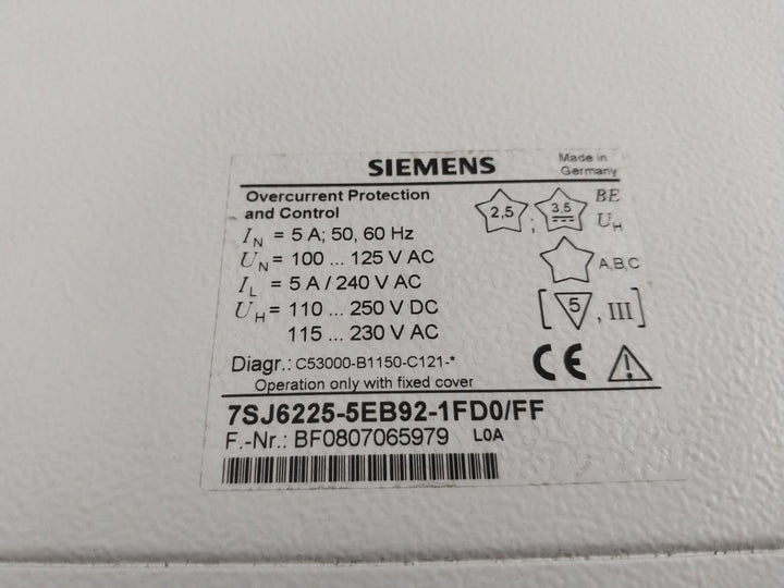 Siemens 7Sj62 7Sj6225-5Eb92-1Fd0/Ff Overcurrent Protection And Control Relay
