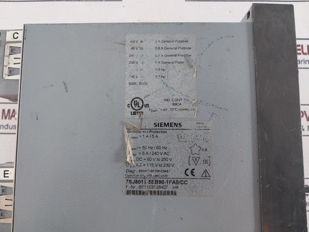 Siemens 7Sj8011-5Eb90-1Fa0Cc Overcurrent Relay