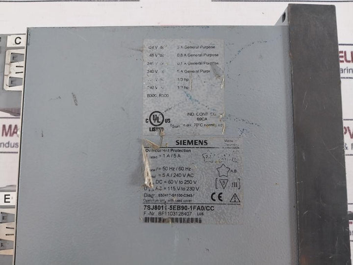 Siemens 7Sj8011-5Eb90-1Fa0Cc Overcurrent Relay
