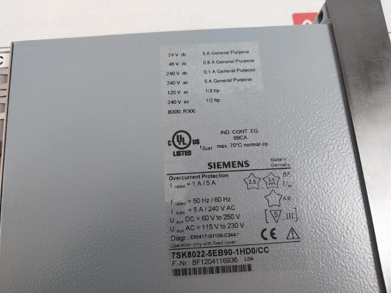 Siemens 7Sk8022-5Eb90-1Hd0/Cc Siprotec Motor Protection With Profibus Rs232-lwl