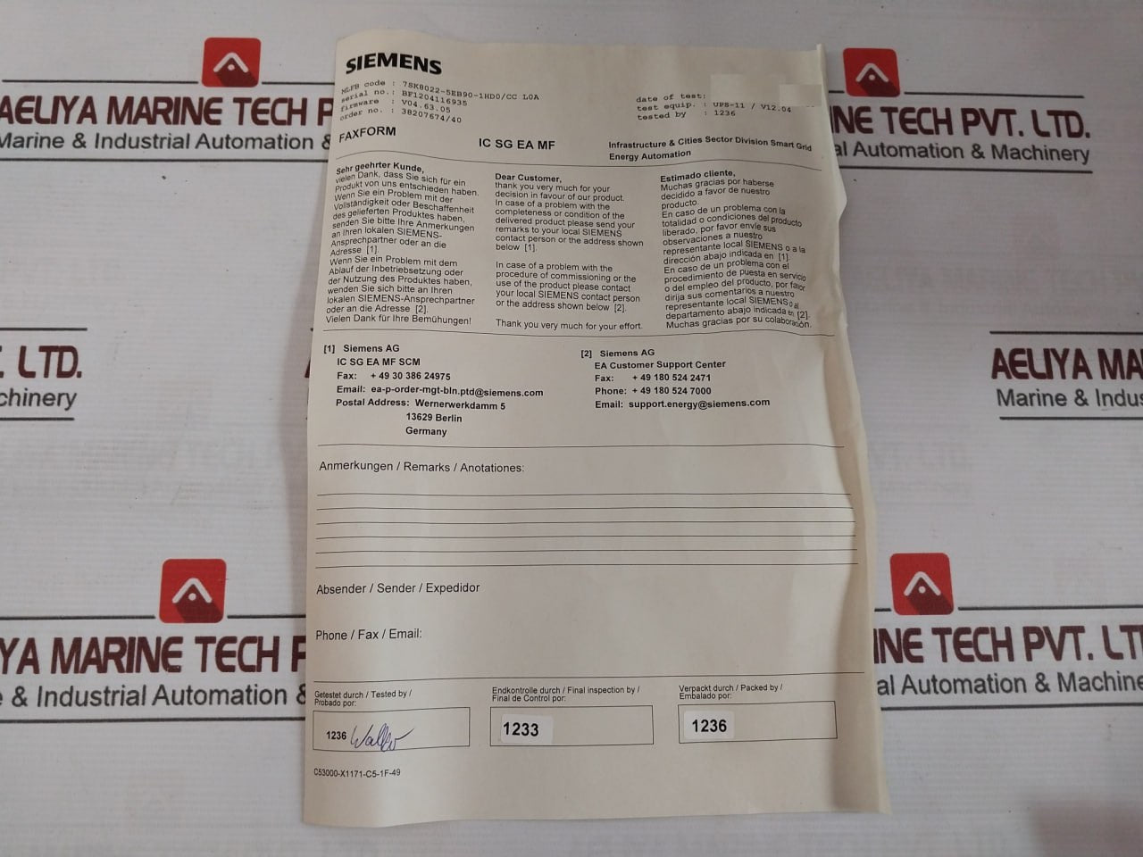 Siemens 7Sk8022-5Eb90-1Hd0/Cc Siprotec Motor Protection With Profibus Rs232-lwl