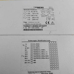 Siemens 7Um6211-5Eb92-0Fa0/Ff Generator Protection 110-250 V Dc 5A