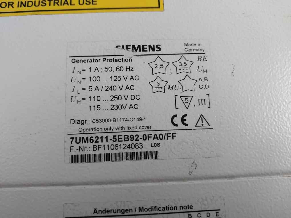 Siemens 7Um6211-5Eb92-0Fa0/Ff Generator Protection 110-250 V Dc 5A