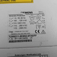 Siemens 7Um6211-5Eb92-0Fa0/Ff Generator Protection 110-250 V Dc 5A