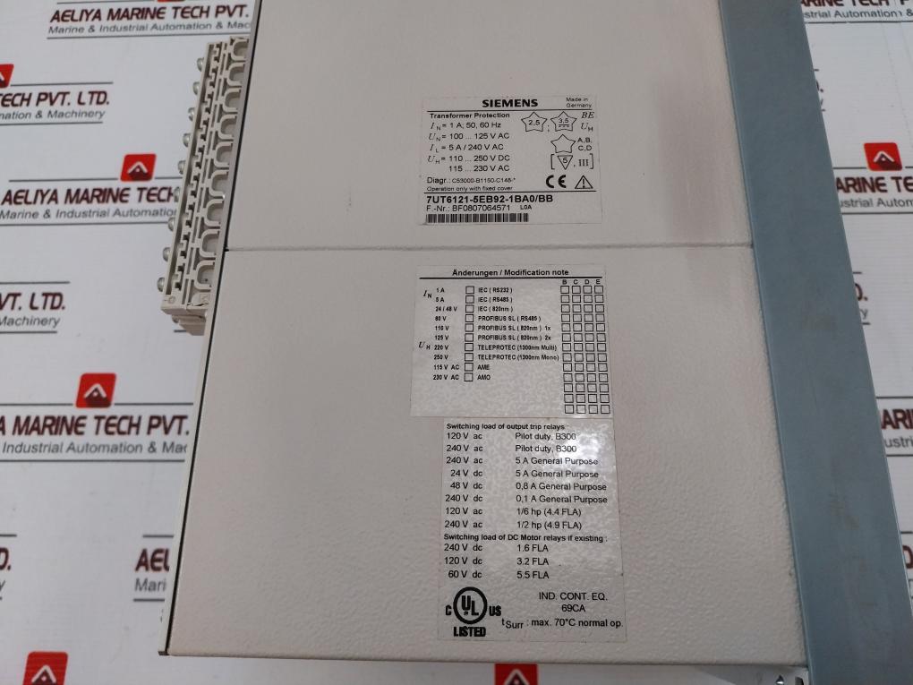 Siemens 7Ut6121-5Eb92-1Ba0/Bb Transformer Protection Control
