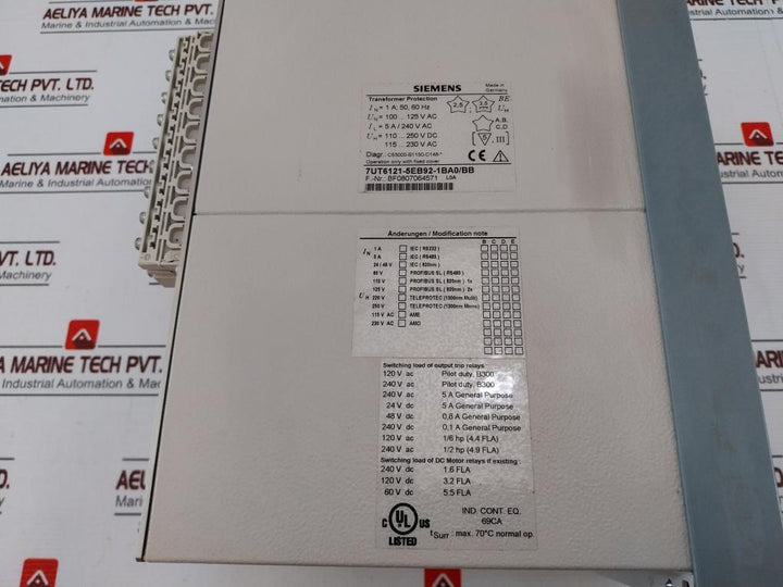 Siemens 7Ut6121-5Eb92-1Ba0/Bb Transformer Protection Control