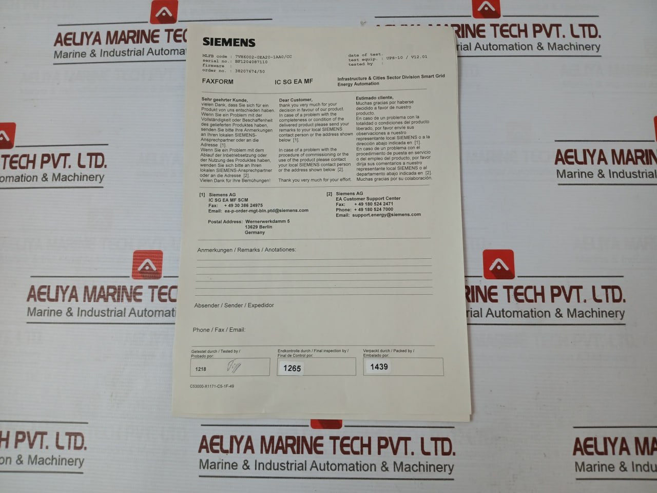 Siemens 7Vh6002-0Ea20-1Aa0/Cc High-impedance Differential Relay 20Ma 50/60 Hz