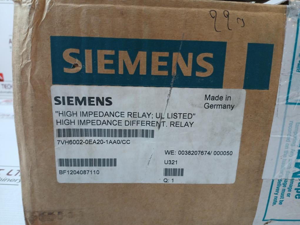 Siemens 7Vh6002-0Ea20-1Aa0/Cc High-impedance Differential Relay 20Ma 50/60 Hz