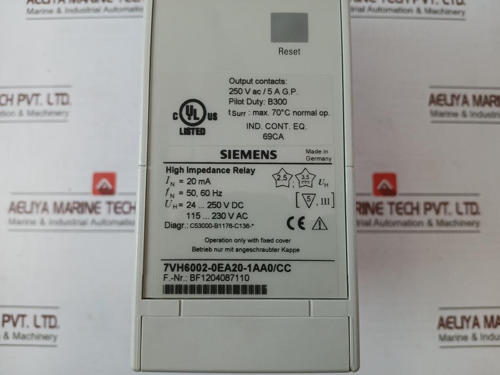 Siemens 7Vh6002-0Ea20-1Aa0/Cc High-impedance Differential Relay 20Ma 50/60 Hz