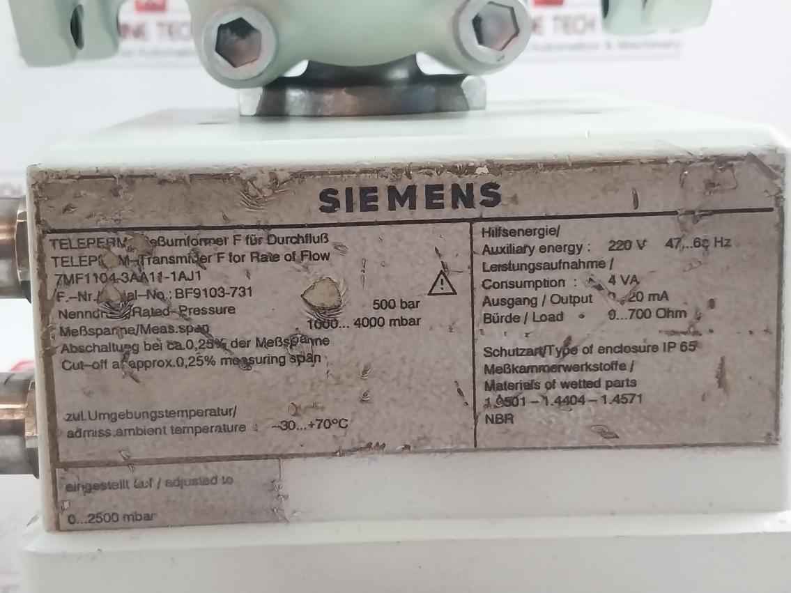 Siemens 7mf1104-3aa11-1aj1 Teleperm-transducer F For Differential-pressure