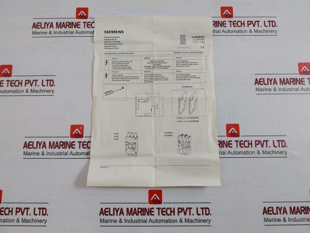 Siemens 96.00 Mm - (W) 80.50 Mm - (H) 3Vl9600-8Ce00 Interphase Barrier Set