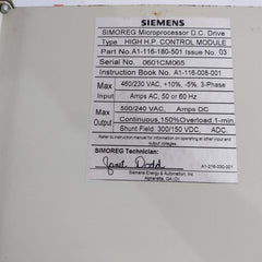 Siemens A1-116-180-501 High H.P. Control Module 94 V-0