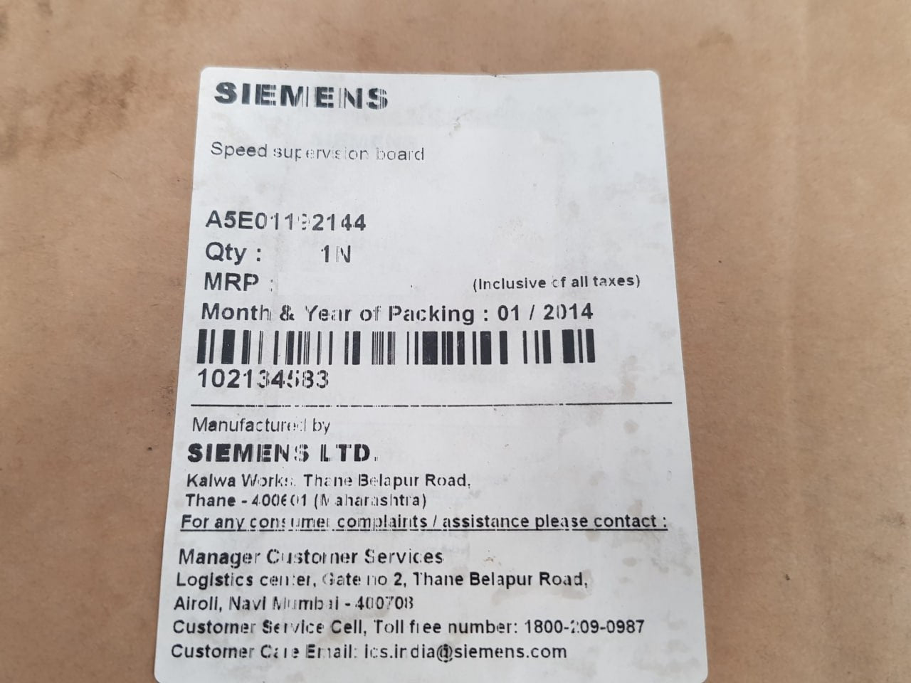 Siemens A5E01192144 Speed Supervision Board