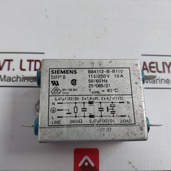Siemens B84112-b-b110 Power Line Filter 115/250V 10A 50/60Hz 340KΩ