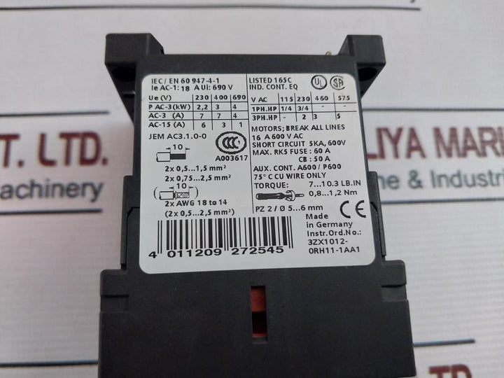 Siemens Contactor 3Rt1016-1Bb41 7…10.3 Lb.In