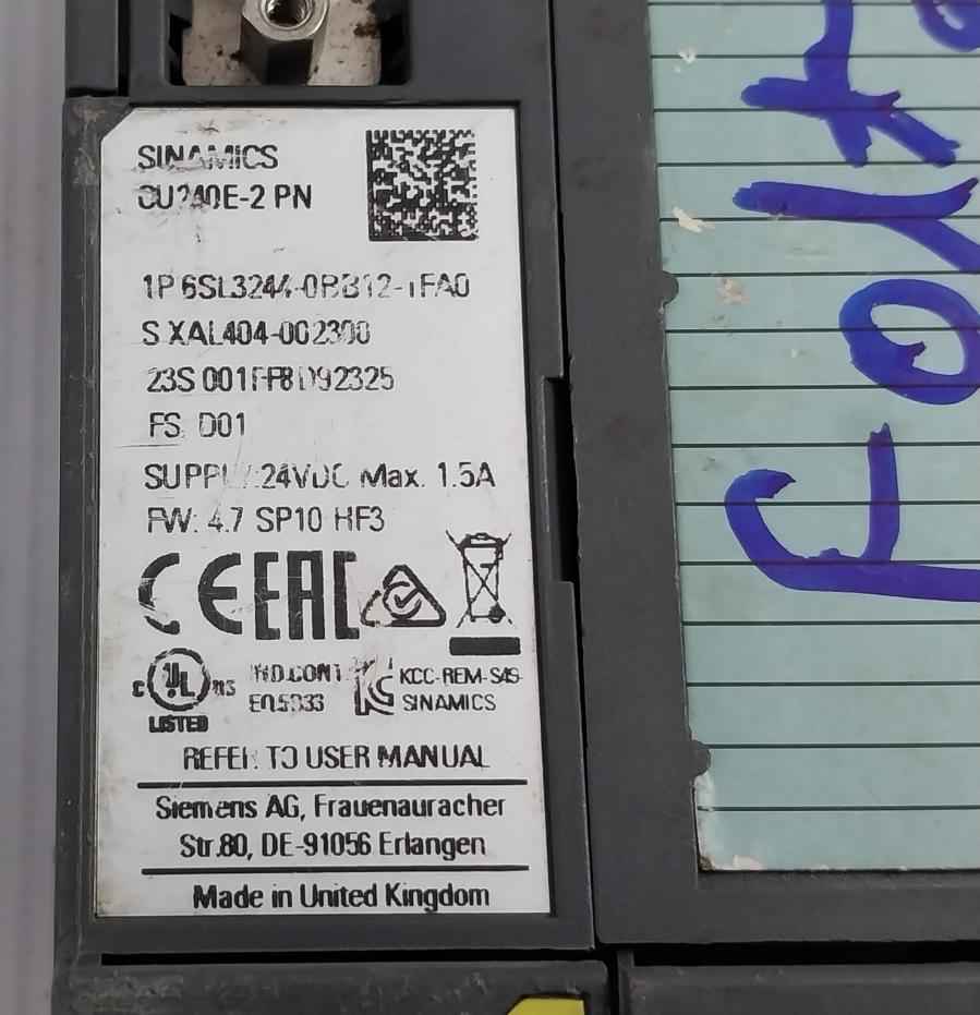 Siemens Cu240e-2 Pn Control Unit 24vdc Max 1.5a A5e02971467 (Not Working)