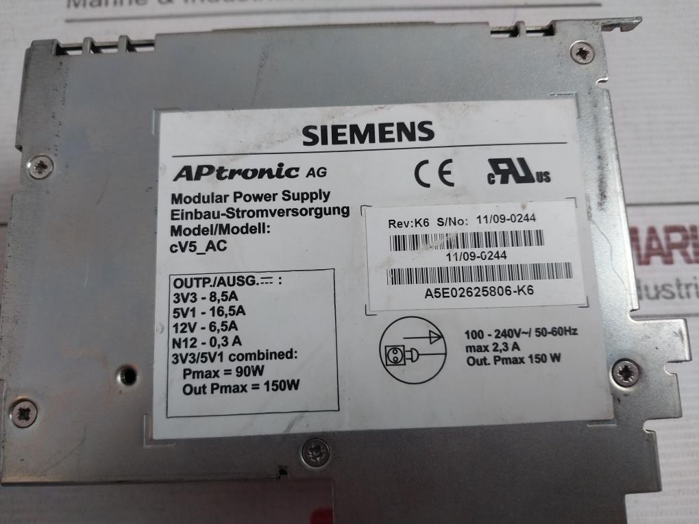 Siemens Cv5_Ac Modular Power Supply A5E02625806-k6 100-240V/50-60Hz 2,3A 150W