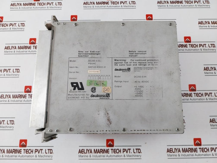 Siemens Dc250-5-hl Psuhc Power Supply S30122-k5035-x 250W