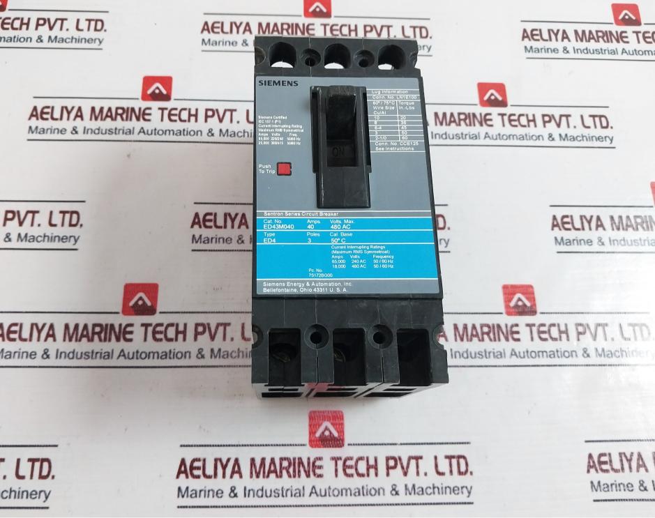 Siemens Ed43m040 , Ed4, 3P Sentron Series Circuit Breaker 40A