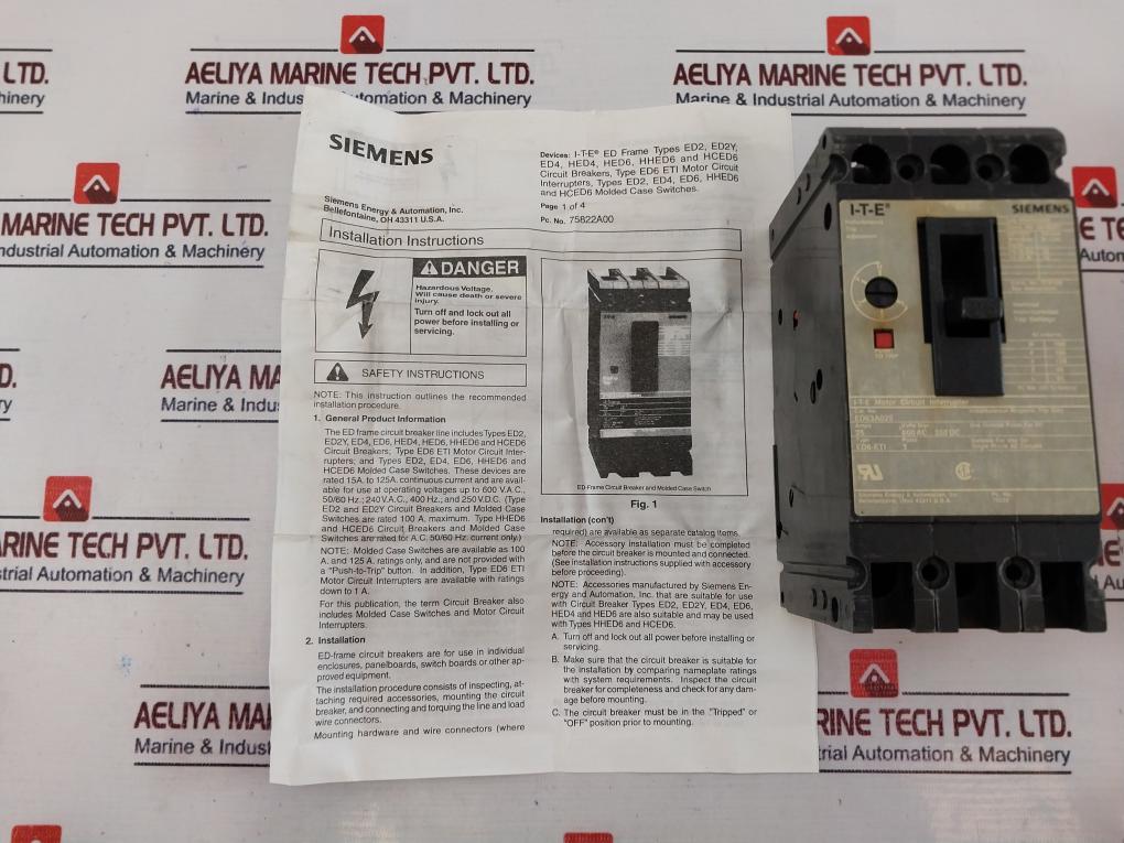 Siemens ED63A050 I-T-E Motor Circuit Interrupter 600AC 250DC