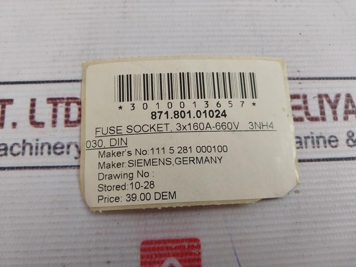 Siemens Gr.00 3Nh4 030 Fuse Holder 160A/~690V 8710101024