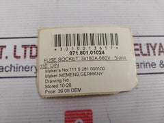 Siemens Gr.00 3Nh4 030 Fuse Holder 160A/~690V 8710101024