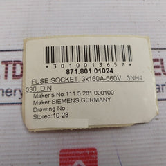 Siemens Gr.00 3Nh4 030 Fuse Holder 160A/~690V 8710101024