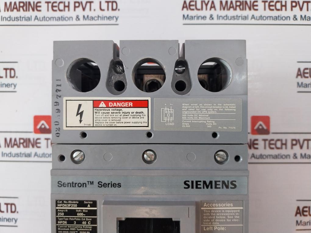 Siemens Hfd63F250 Molded Case Circuit Breaker Hfd3/Hfd6 Ser: A